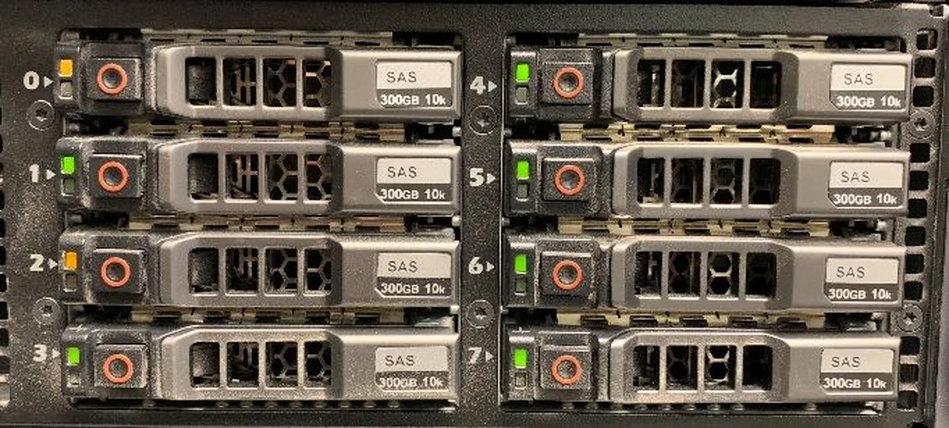 Dell PowerEdge server front drive bays populated with SAS drives | Empeller Systems