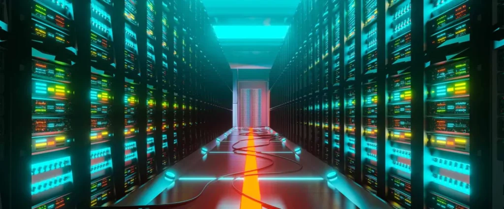 Server room with a caption of Time to Replace Your Server